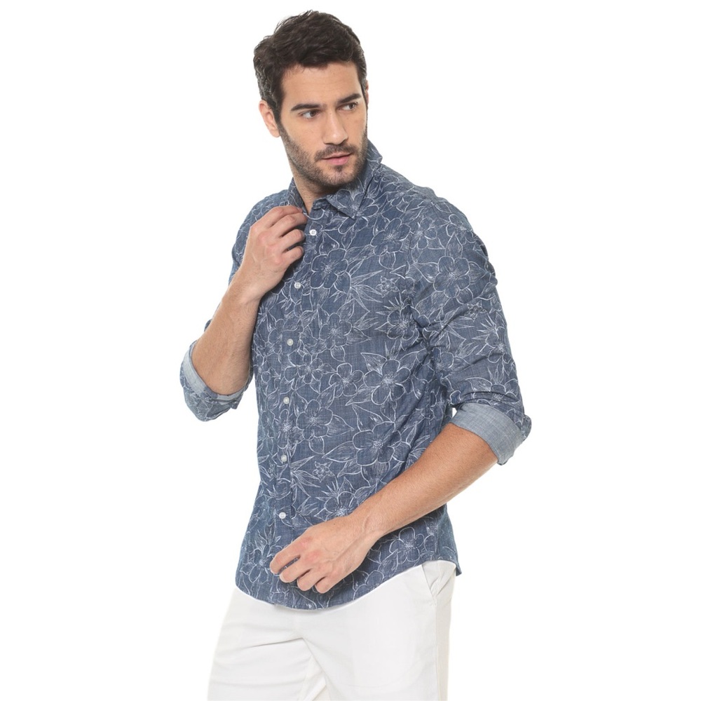 NWT Banana Republic Slim-Fit Floral Chambray Shirt